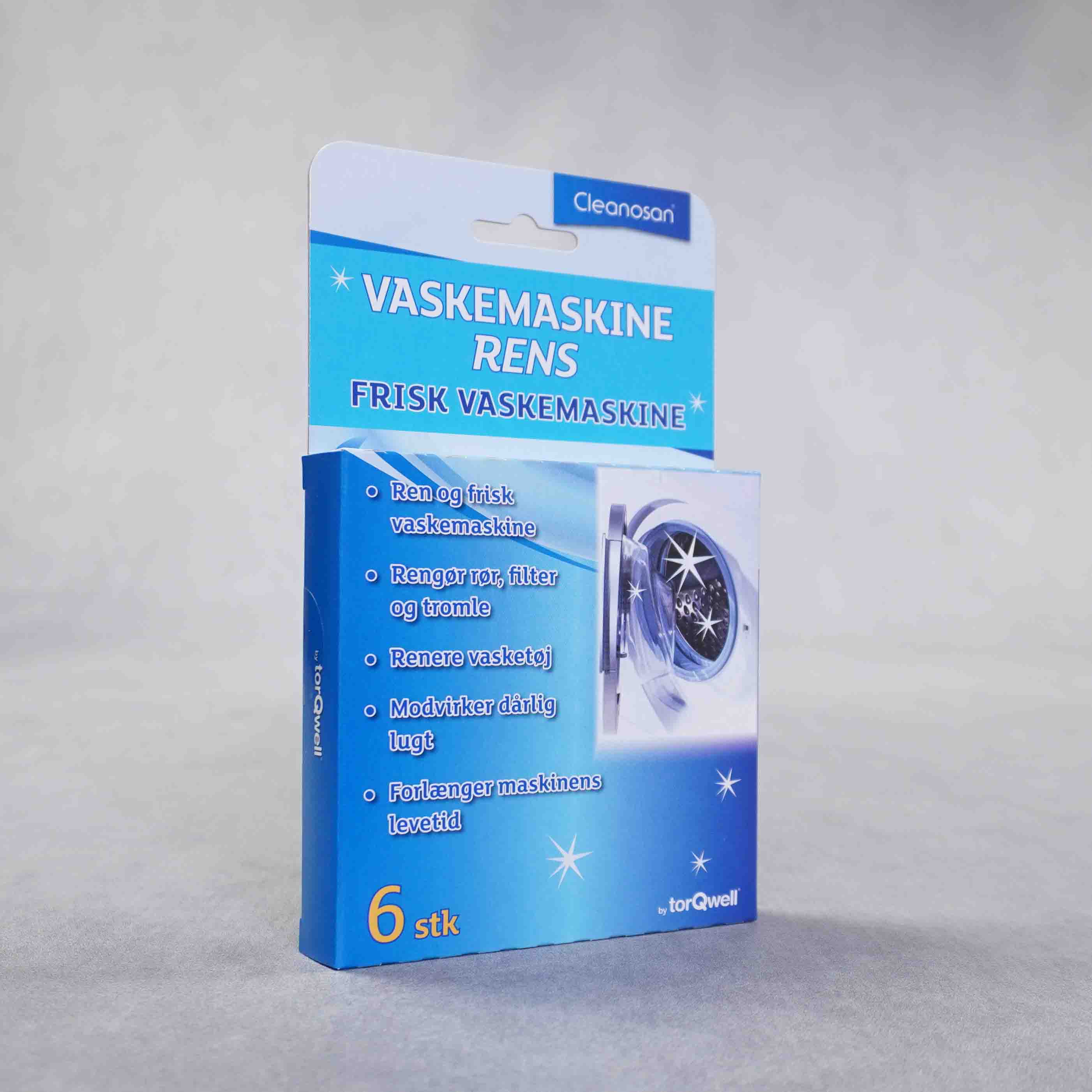 En pakke Cleanosan vaskemaskine rens tabs