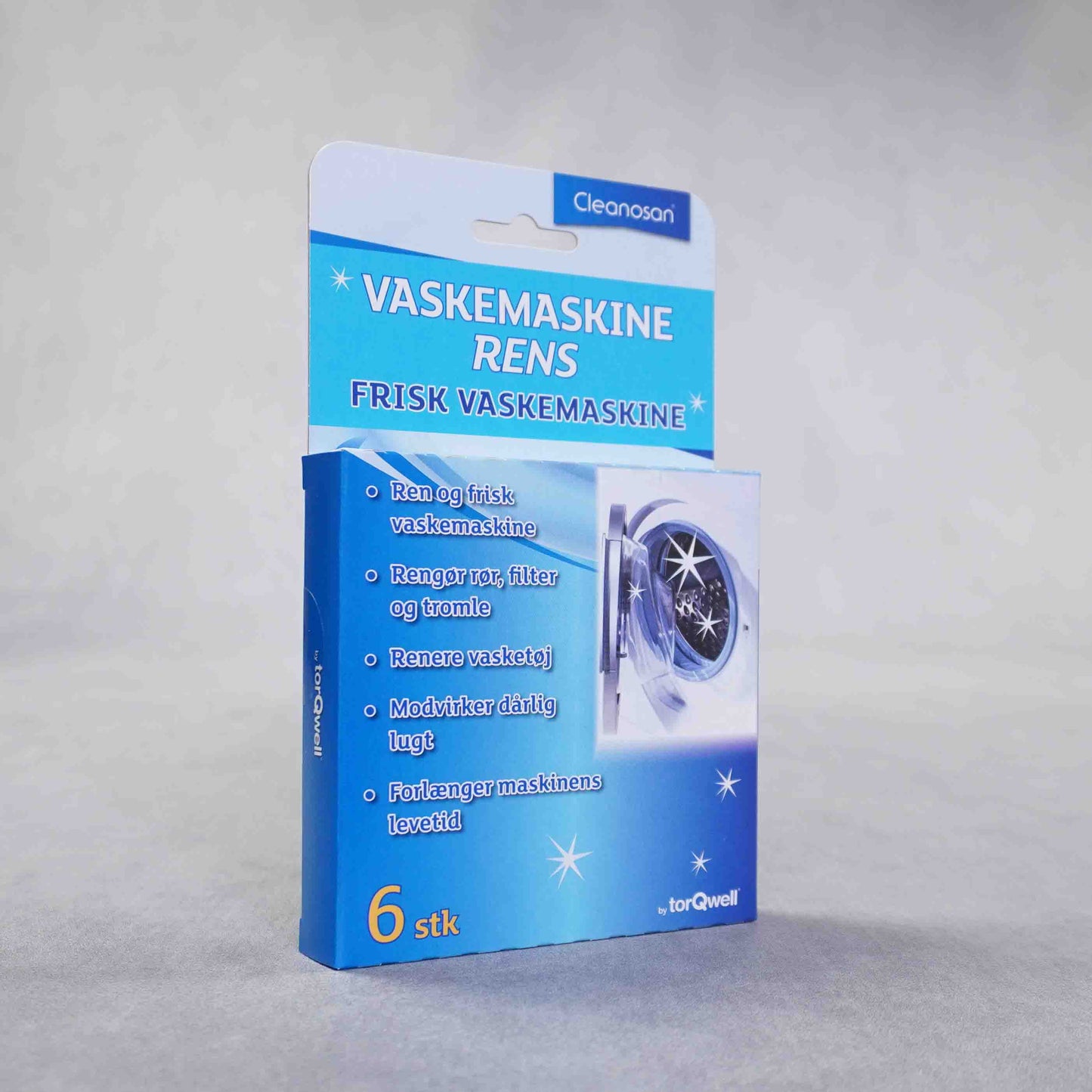 En pakke Cleanosan vaskemaskine rens tabs