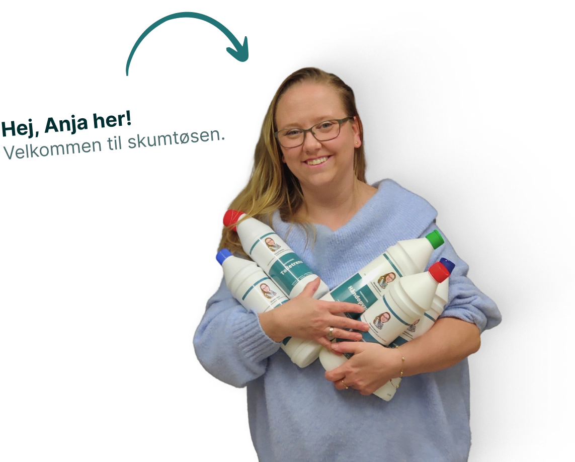 Skumtøsens logo med Anja med Skumtøsens produkter